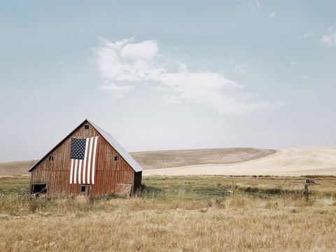 American Flag on Red Barn