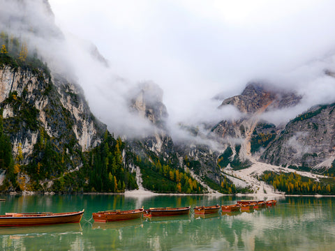Wooden Boats on Lago di Braies, Italy