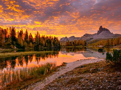 Sunrise at Croda da Lago with Becco di Mezzodi, Dolomites, Italy