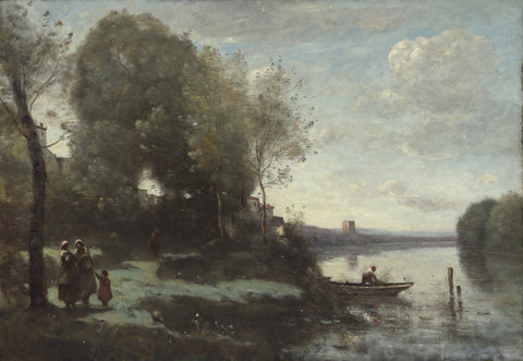 River with a Distant Tower, 1865 -  Jean-Baptiste Camille Corot - McGaw Graphics