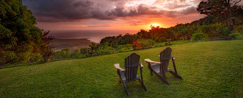 View of Sunset and Coastline with Chairs, Hawaii, The Big Island -  Dennis Frates - McGaw Graphics