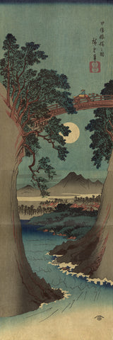 Steep Cliffs with a Bridge Spanning the Chasm above an Inlet -  Ando Hiroshige - McGaw Graphics