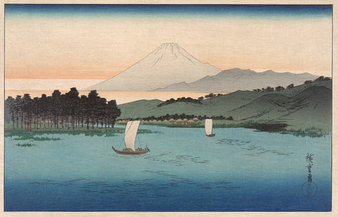 Sailboats on a River or Inland Sea with View of Mount Fuji -  Ando Hiroshige - McGaw Graphics