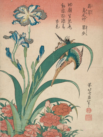 Kingfisher with Iris and Wild Pinks, about 1834