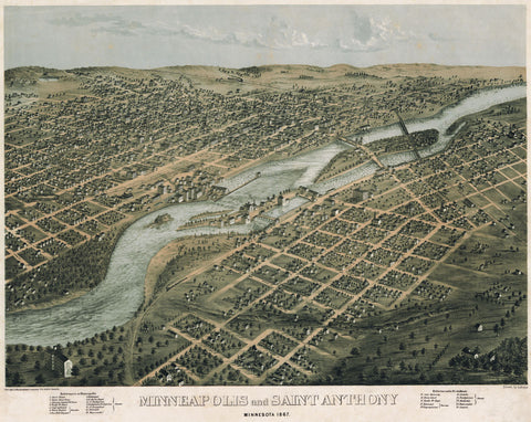 Minneapolis and Saint Anthony, Minnesota, 1867 -  A. Ruger - McGaw Graphics