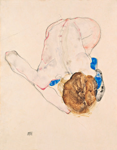 Nude with Blue Stockings, Bending Forward, 1912 -  Egon Schiele - McGaw Graphics