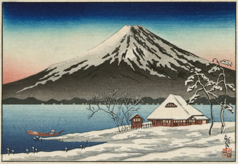 Winter Landscape with Small Snow-Covered Building on the Coast and View of Mount Fuji -  Unknown Artist - McGaw Graphics