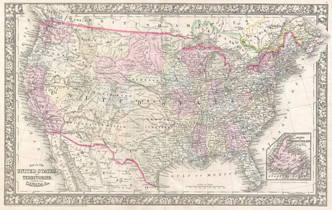 Mitchell - Map of the United States, 1866 -  Vintage Map - McGaw Graphics