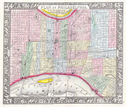 Mitchell - Street Map of Philadelphia, 1860 -  Vintage Map - McGaw Graphics