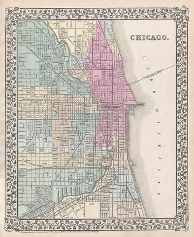 Mitchell - Map of Chicago, 1874 -  Vintage Map - McGaw Graphics