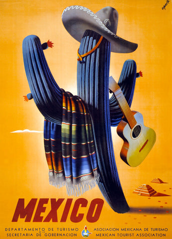 Mexico - Cactus with Guitar -  Vintage Sophie - McGaw Graphics