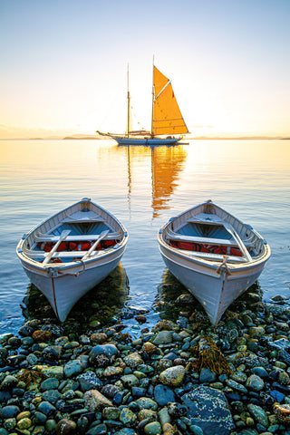 Departure and Anna on Lobster Bake Island, Penobscot Bay, vertical
