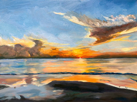 Four Birds on a Beach at Sunrise