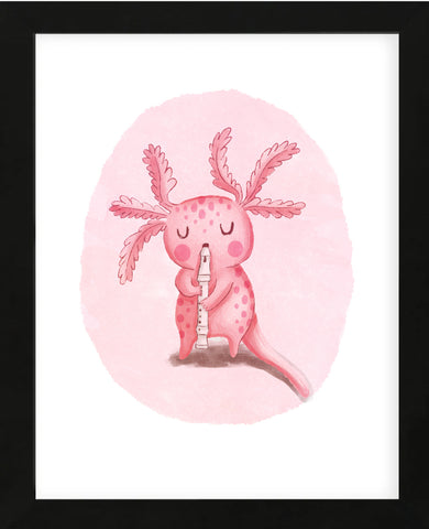 Axolotl Playing Recorder (Framed)