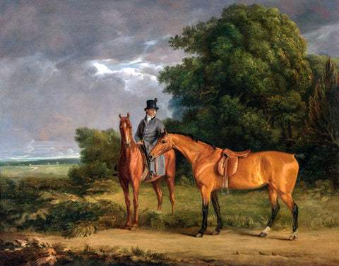 A Groom Mounted on a Chestnut Hunter, He Holds a Bay Hunter by the Reins, early 19th century -  Jacque-Laurant Agasse - McGaw Graphics