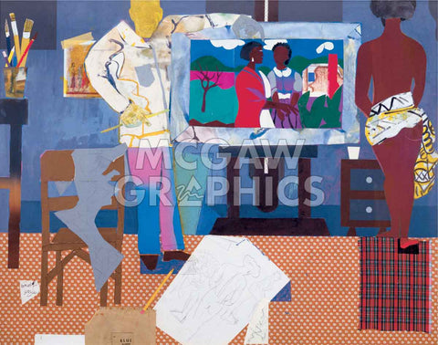 Profile/Part II, The Thirties: Artist with Painting and Model, 1981 -  Romare Bearden - McGaw Graphics