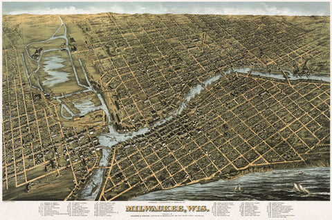 Bird’s Eye Map of Milwaukee, Wisconsin, 1872 -  Bailey - McGaw Graphics