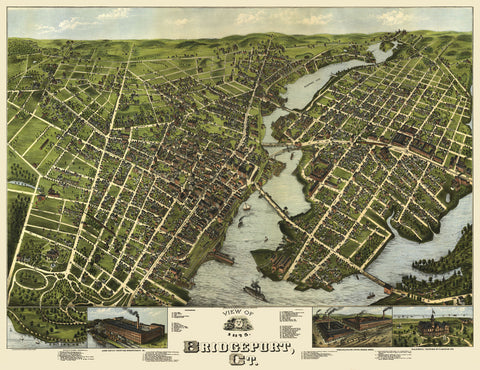 View of Bridgeport, Connecticut, 1875 -  O.H. Bailey - McGaw Graphics