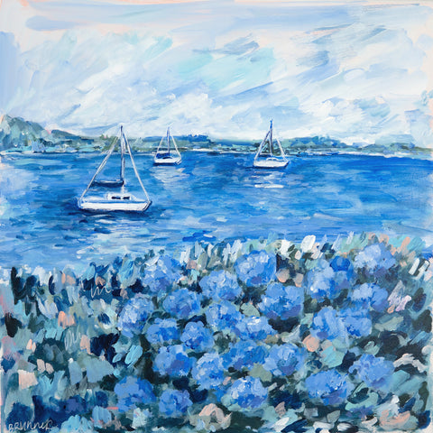 Sailboats and Blue Hydrangeas -  Michelle Brunner - McGaw Graphics