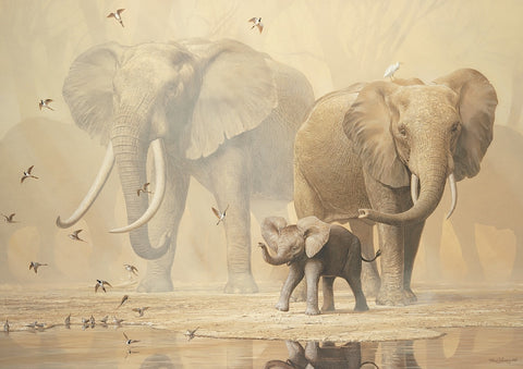 African Elephants and Namaqua Doves -  Ian Coleman - McGaw Graphics