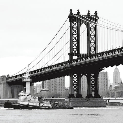 Manhattan Bridge with Tug Boat (b/w) -  Erin Clark - McGaw Graphics