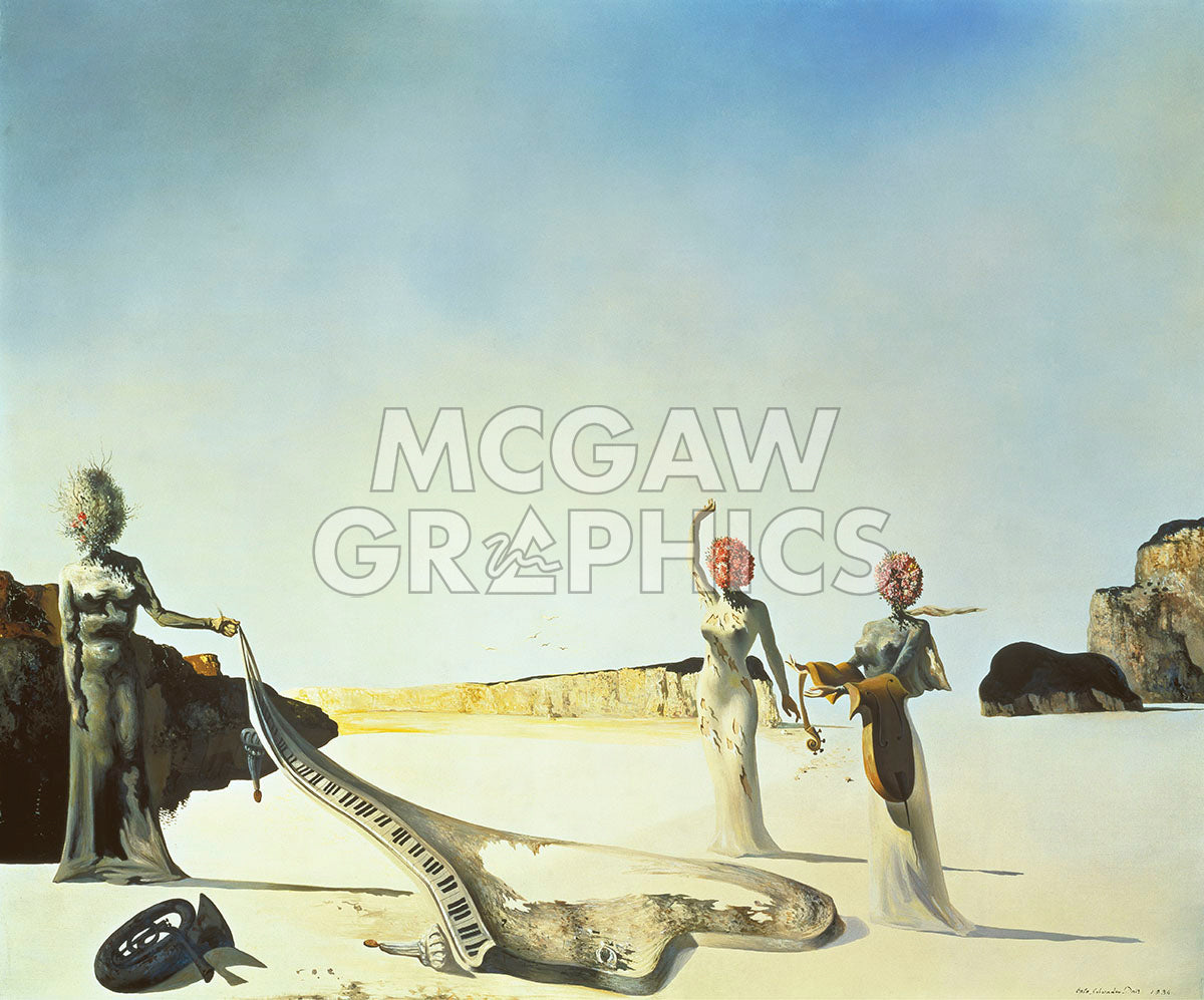 Three Young Surrealist Women Holding in their Arms the Skins of an