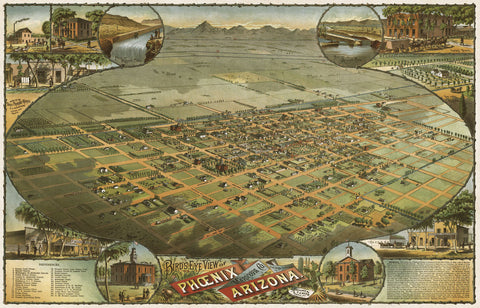 Bird’s Eye View of Phoenix, Arizona, 1885 -  C.J. Dyer - McGaw Graphics