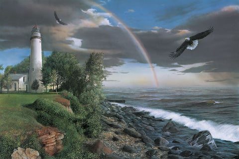 Eagles with Lighthouse -  Kevin Daniel - McGaw Graphics