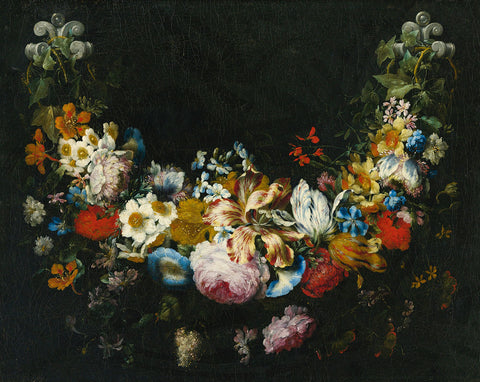 Gaspar Peeter Verbruggen, A swag of flowers -  Dutch Florals - McGaw Graphics
