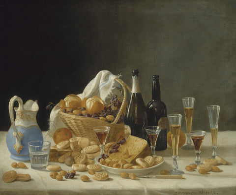 Still Life with Wine Bottles and Basket of Fruit, 1857 -  John F. Francis - McGaw Graphics