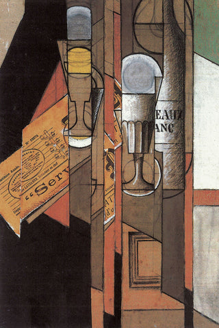 Glasses, Newspaper, and Bottle of Wine -  Juan Gris - McGaw Graphics