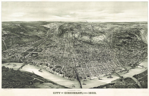 Panoramic View of the City of Cincinnati, Ohio, 1900 -  Henderson Litho Co. - McGaw Graphics