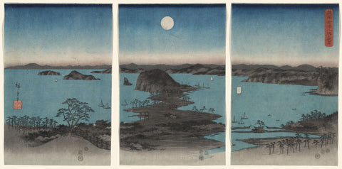 Kanazawa in Moonlight (Buyo Kanazawa Hassho Yakei), 7th month, 1857 -  Ando Hiroshige - McGaw Graphics