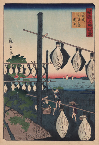 Fishermen Drying Flatfish on Racks -  Utagawa Hiroshige I - McGaw Graphics