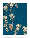 Bullfinch and weeping cherry print by Katsushika Hokusai