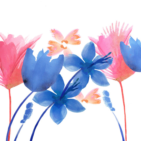 Indigo and Pink Flowers III -  Flora Kouta - McGaw Graphics