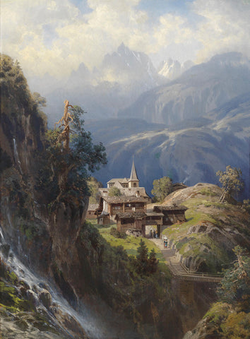 Village in the Bernese Alps, by 1885 -  Adolf Mosengel - McGaw Graphics