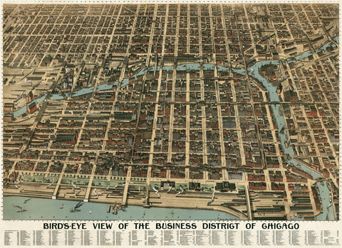 Bird’s Eye View of the Business District of Chicago, 1898 -  Poole Bros. - McGaw Graphics