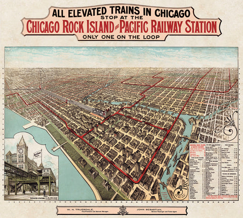 Elevated Trains in Chicago, c. 1897 -  Poole Bros. - McGaw Graphics