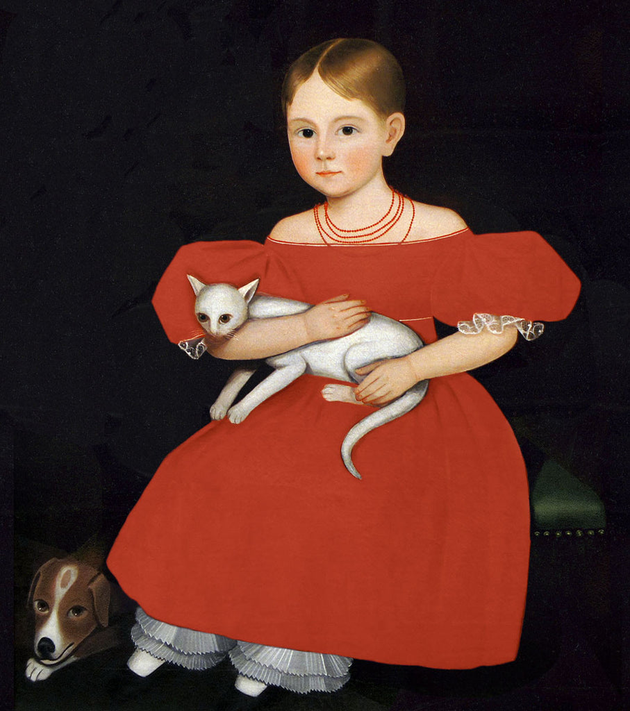 red dog dress Girl in Red Dress with Cat and Dog, 1830-1835 13.75x12 image on 17.75x16 Giclée Paper