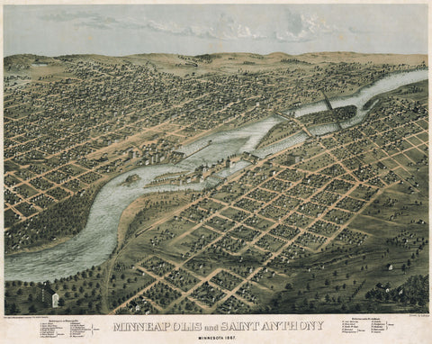 Minneapolis and Saint Anthony, Minnesota, 1867 -  A. Ruger - McGaw Graphics