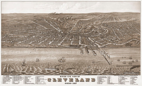 Bird’s Eye View of Cleveland, Ohio, 1877 -  A. Ruger - McGaw Graphics