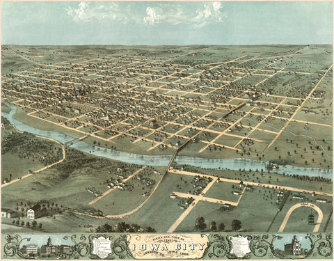 Bird’s Eye View of Iowa City, Iowa, 1868 -  A. Ruger - McGaw Graphics