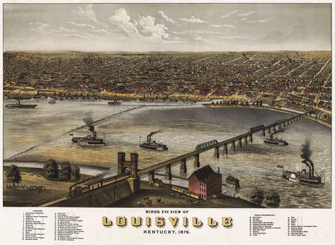 Bird’s Eye View of Louisville, Kentucky, 1876 -  A. Ruger - McGaw Graphics