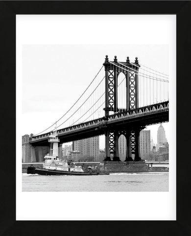 Manhattan Bridge with Tug Boat (b/w)  (Framed) -  Erin Clark - McGaw Graphics