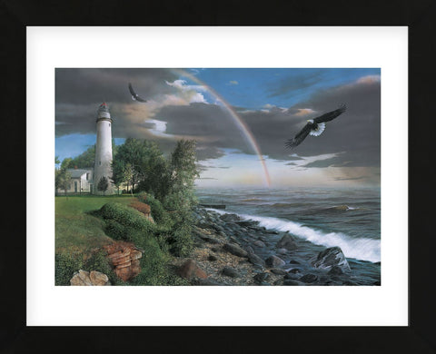 Eagles with Lighthouse (Framed) -  Kevin Daniel - McGaw Graphics