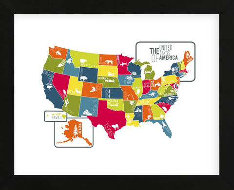 USA Map (bright) (Framed) -  Katelyn Lynch - McGaw Graphics
