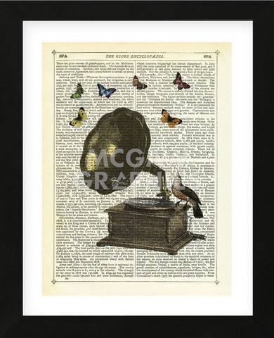 Gramophone, Bird & Butterflies (Framed) -  Marion McConaghie - McGaw Graphics