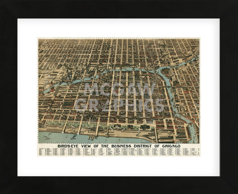 Bird’s Eye View of the Business District of Chicago, 1898 (Framed) -  Poole Bros. - McGaw Graphics