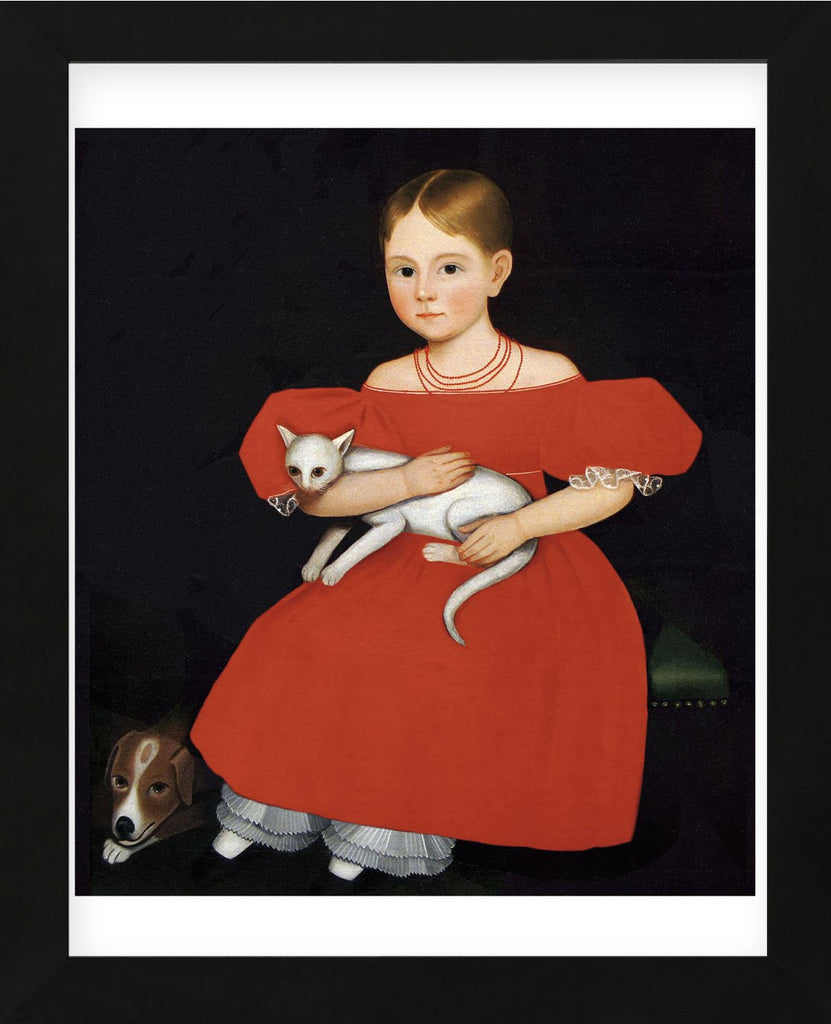 Girl in Red Dress with Cat and Dog, 1830-1835 (Framed) Black Girl in Red Dress with Cat and Dog, 1830-1835 (Framed) Black